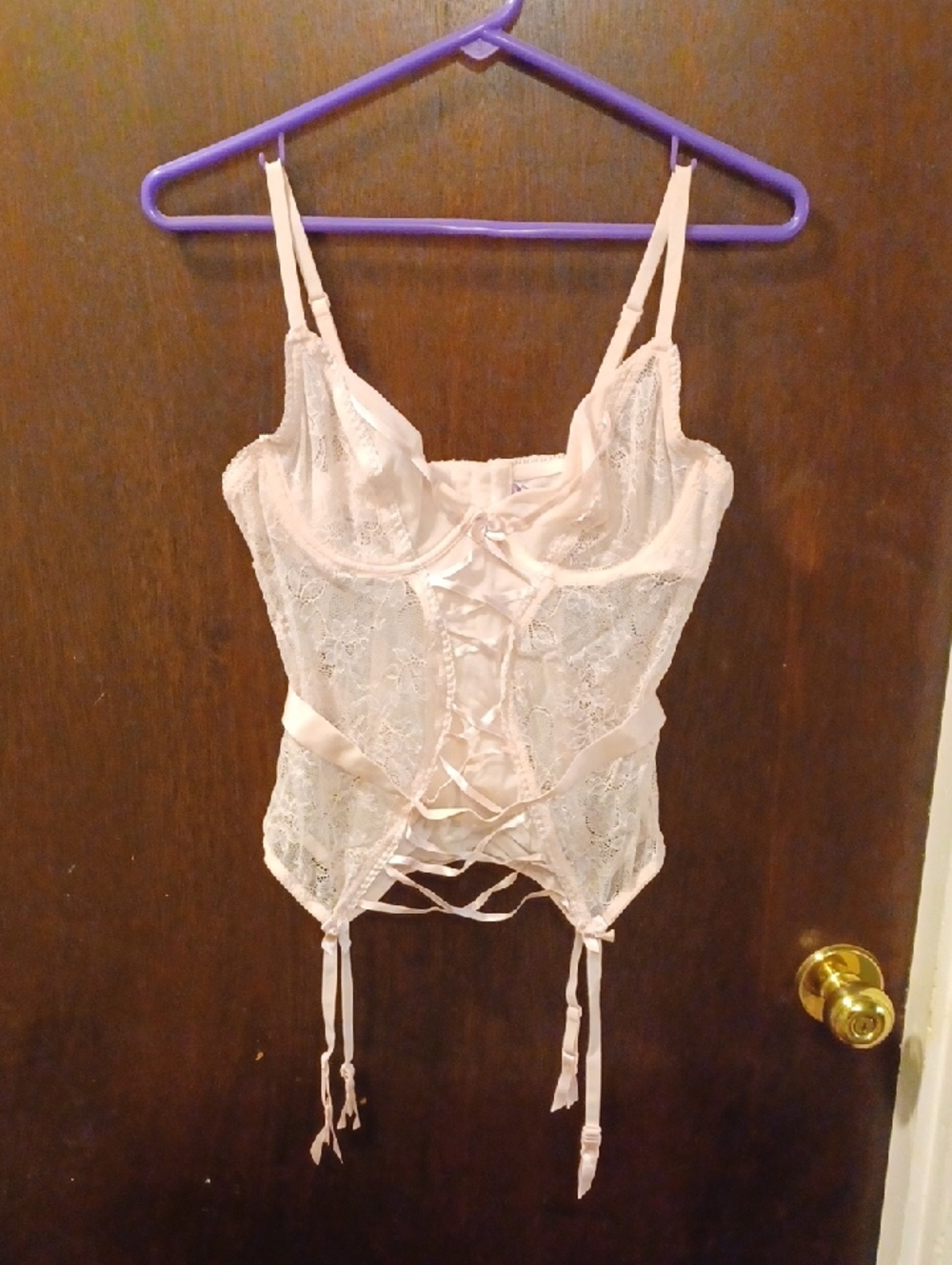 Adore Me Blush Pink Lace-Up Bustier with Garter Straps Size 36B